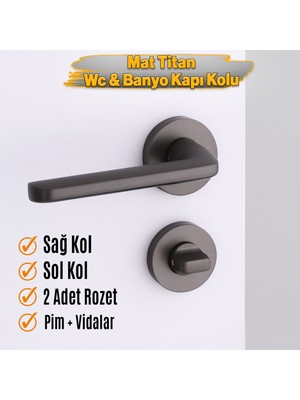 Mat Titan Wc Banyo Tipi Kapı Kolu Rozetli Sağ Sol Uygun Modern Iç Kapı Kilitli 1 Takım