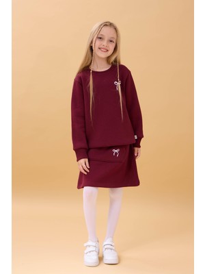 Kız Çocuk Nakışlı Şardonlu Etekli Kolej takım – Bordo