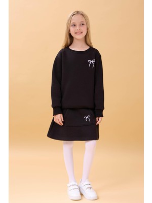 Kız Çocuk Nakışlı Şardonlu Etekli Kolej takım – Siyah