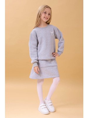 Kız Çocuk Nakışlı Şardonlu Etekli Kolej takım – Gri