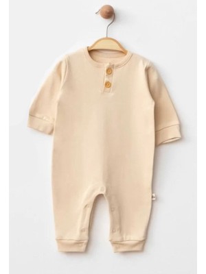 Yaka Düğmeli Organik Tulum Ekru