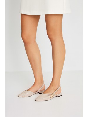Kadın Rugan Çok Bantlı Slingback Babet Bej