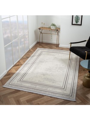 Scala SC002G Bej Halı Modern Desenli Tozu Az Akrilik Salon Halısı Yatak Odası Mutfak Koridor