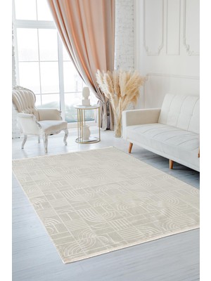 Quatro QU016A Beyaz Halı Modern Desen Pamuk Taban Salon Halısı Yatak Odası Mutfak Koridor