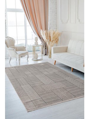 Quatro QU015A Gri Halı Modern Desen Pamuk Taban Salon Halısı Yatak Odası Mutfak Koridor