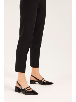 Kadın Çift Bantlı Rugan Stiletto Ayakkabı Siyah