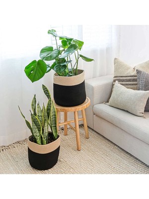 Ikili Dekoratif Jüt Saplı Hasır Sepet Saksı 30 cm ve 25 cm , Dekoratif Saksı ve Havluluk
