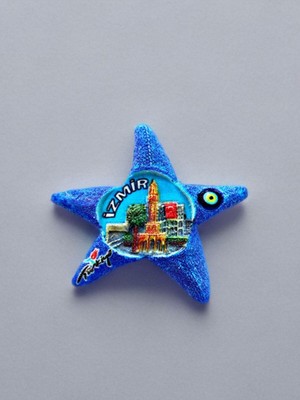 Izmir Temalı Polyester Magnet. 7cm x 7cm. Mavi