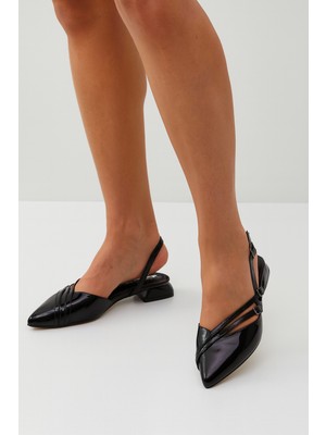 Kadın Rugan Çok Bantlı Slingback Babet Siyah