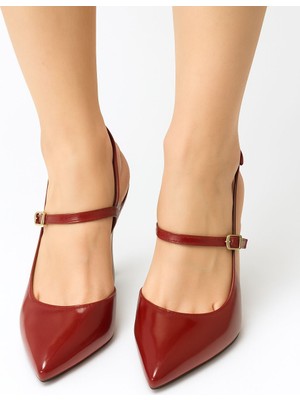 Kadın Topuklı Bantlı Stiletto Ayakkabı Bordo