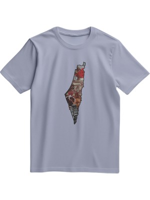 Unisex Kısa Kollu Filistin Haritası Kolaj Baskılı Tişört S - 2xl T300033