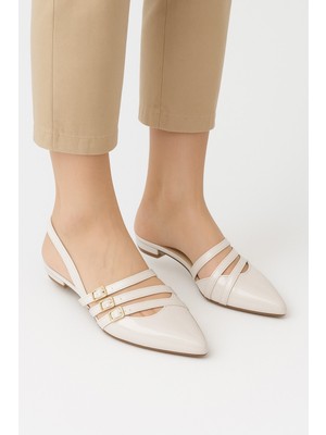 Kadın Kısa Topuk Bantlı Stiletto Ayakkabı Beyaz