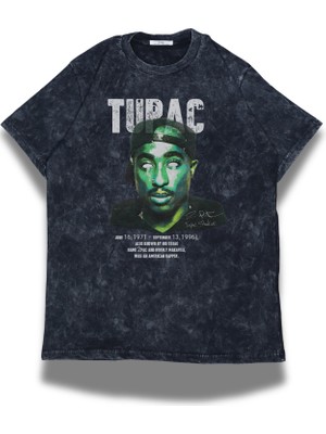 Unisex Tupac Yazılı Yıkamalı T-Shirt, Oversize 2pac Rap Temalı Retro Tişört