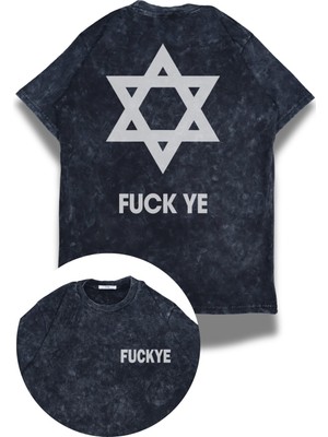 Unisex Fuckye Sırt Baskılı Yıkamalı T-Shirt, Oversize Kanye West Temalı Retro Tişört