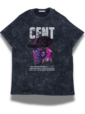 Unisex 50 Cent Baskılı Yıkamalı T-Shirt, Oversize Fifty Cent Rap Temalı Vintage Tişört