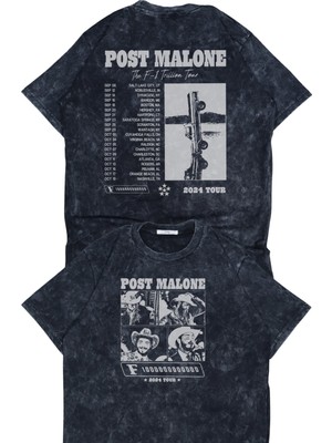 Unisex The F-1 Trillion Tour Sırt Baskılı Yıkamalı T-Shirt,oversize Post Malone Temalı Retro Tişört