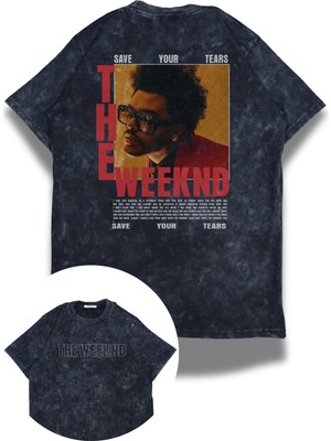 Unisex Save Your Tears Sırt Baskılı Yıkamalı T-Shirt, Oversize The Weeknd Temalı Retro Tişört