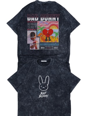 Unisex Un Verano Sin Ti Sırt Baskılı Yıkamalı T-Shirt, Oversize Bad Bunny Rap Temalı Vintage Tişört
