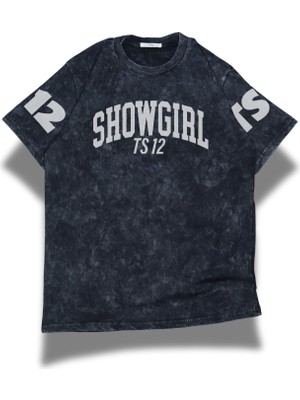 Unisex Showgirl Ts 12 Kol Baskılı Yıkamalı T-Shirt, Oversize Taylor Swift Temalı Vintage Tişört