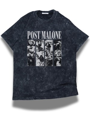 Unisex Post Malone Yazılı Yıkamalı T-Shirt, Oversize Rapper Temalı Vintage Tişört