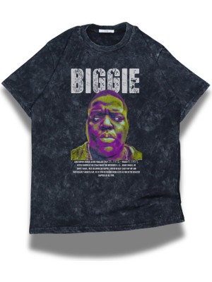 Unisex Biggie Yazılı Yıkamalı T-Shirt, Oversize The Motorious B.ı.g Rap Temalı Vintage Tişört