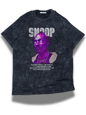 Unisex Snoop Yazılı Yıkamalı T-Shirt, Oversize Snoop Dogg Temalı Vintage Tişört