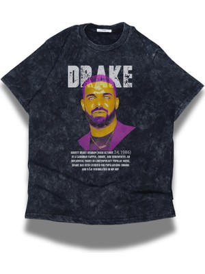 Unisex Drake Yazılı Yıkamalı T-Shirt, Oversize Drake Rap Temalı Vintage Tişört