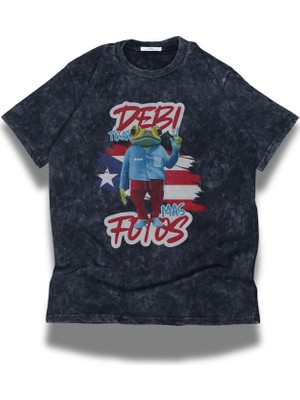 Unisex Debi Tirar Mas Fotos Yazılı Yıkamalı T-Shirt, Oversize Bad Bunny Temalı Vintage Tişört