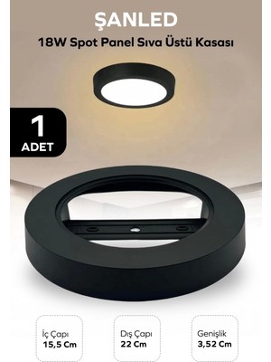 18W Spot Panel Siyah Sıva Üstü Kasası 1 Adet