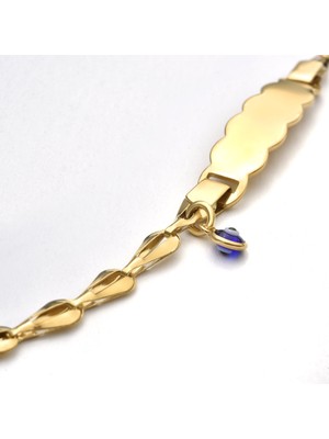 Nox Jewelry 14 Ayar Altın Kaplama  Bebek ve Çocuk Göz Boncuk Nazarlı  İsim Gümüş Bilellik Künye - BPC00104