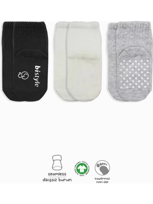 Kaymaz Penye Soket Çorap 3'lü  Siyah Ekru Gri