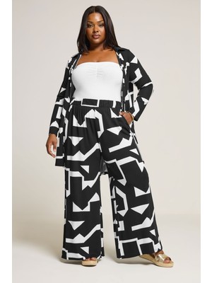 Büyük Beden Beli Lastikli Soyut Desenli Bol Paça Cepli Pantolon 304089