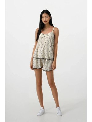 Ecrou Kadın Sarı Panda Kingdom Soft Doku Ip Askılı Üst Şort Pijama Takım