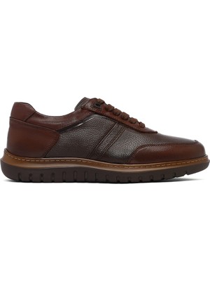 Erkek Kahverengi Bağcıklı Deri Sneaker 25WFD677314