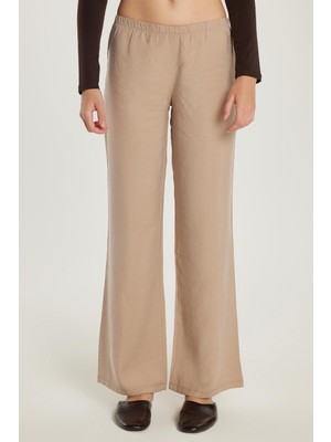 Kadın Regular Fit Beli Lastikli Modal Ispanyol Paça Vizon Pantolon