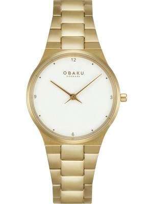 Obaku Denmark V305LXGWSG Quartz Çelik Altın Rengi  Beyaz Kadran Safir Cam 32 mm Kadın Kol Saati