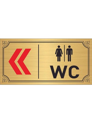 Wc Yazılı Sola Ok Işaretli  10CM x 20 cm Gold Metal Levha