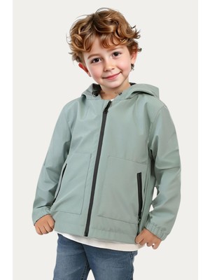 Erkek Çocuk Astarlı Su ve Rüzgar Geçirmez Kapüşonlu Çift Fermuarlı Cepli Yağmurluk