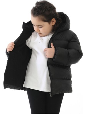 Spor Kız Çocuk Polarlı Kapüşonlu Su Geçirmez Rüzgara Dayanıklı Şişme Kışlık Mont & Kaban