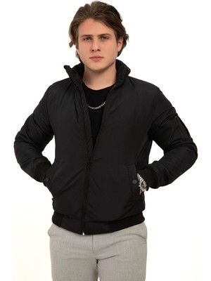 Erkek Astarlı Dik Yaka Mevsimlik Cepli Su ve Rüzgar Geçirmez Mont