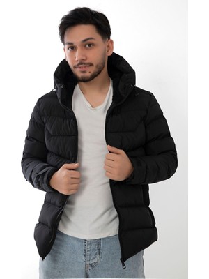 Spor Erkek Kapüşonlu Polarlı Kürklü Su Geçirmez Rüzgara Dayanıklı Şişme Mont Kaban Parka