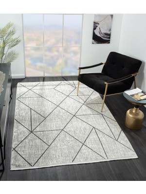 Nexus NX011A Gri Halı Geometrik Desen Antialerjik Pamuk Taban Salon Halısı Yatak Odası Koridor