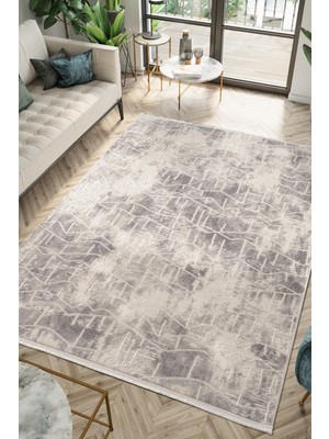 Scala SC016 G Beyaz Halı Gri Detaylı Tozu Az Akrilik Salon Yatak Odası Mutfak Koridor Halısı