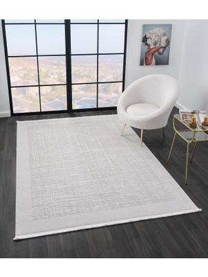 Vista VS003A Beyaz Halı Modern Desen Antialerjik Pamuk Taban Yıkanabilir Salon Halısı Yatak Odası