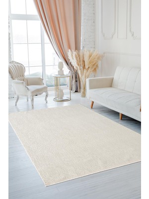 Quatro QU017A Beyaz Halı Modern Desen Pamuk Taban Salon Halısı Yatak Odası Mutfak Koridor