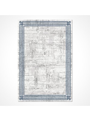 Bespoky 80x150 cm Lacivert Akik Modern Etnik Yıkanabilir Halı | Mutfak Balkon Yatak Odası Halısı | Leke Tutmayan Kaymaz | AKİK-4009MV