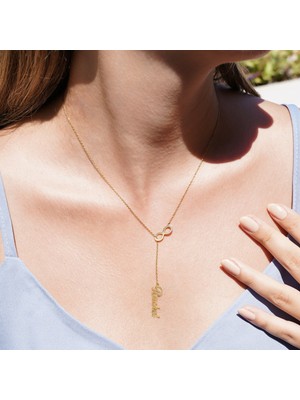 14 Ayar Altın Kaplama  Kişiselleştirilmiş Minimal Sonsuzluk ve Isim Kravat Y Kolye - CN00453