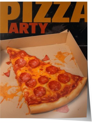 Çerçevesiz Poster, Pizza Dilimi – Yiyecek Illüstrasyonu, Mutfak Dekoru Poster No: 109812