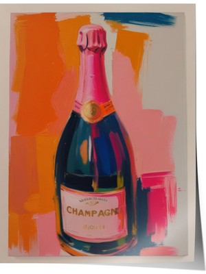 Çerçevesiz Poster, Pembe Şampanya Şişesi – Parti Havası, Mutfak Dekoru Poster No: 109739