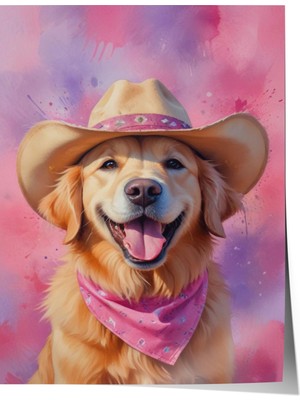 Çerçevesiz Poster, Kovboy Şapkalı Köpek – Eğlenceli Portre, Genç Odası Dekoru Poster No: 110001